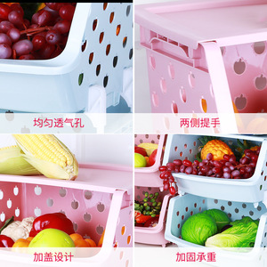 Panier de rangement en plastique à 4 niveaux avec couvercle et poignées pour l'organisation des légumes dans la cuisine - Product Image 1