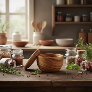 Boîte à épices et sel en bois d'olivier écologique Natural House, boîte à sel avec couvercle amovible, passe au lave-vaisselle, cadeau - Product Image 4