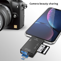 Adaptador de Enchufe Tipo C 6 en 1, Lector de Tarjetas de Memoria Micro USB Portátil, Adaptador para Tarjetas SD y TF con Función OTG para PC y Laptop