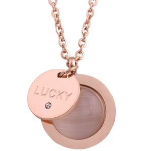 Collier pendentif porte-bonheur en acier inoxydable avec breloque ronde gravée de diamants pour femme, idéal pour le quotidien - Product Image 5