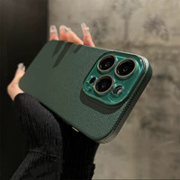 Coque de téléphone en texture litchi couleur unie avec protection d'objectif en cristal pour iPhone 16 16 Pro Max 15 13 12