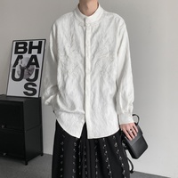 Chemise décontractée pour homme à col montant, brodée en bambou, à manches longues, style chinois Tang, boutonnée