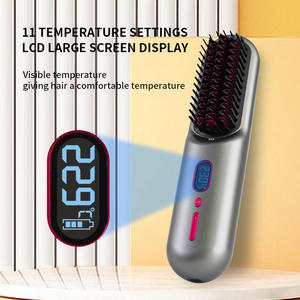Portable Ceramic <b>USB</b> Heated Ionic Hot Comb Straightener LCD Fast <b>Heating</b> Cordless Mini Straightening Brush Household Hotel Use - Product Image 3