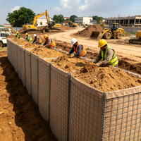 Cage en gabion à mailles soudées, à trous carrés, remplie de sable, mur anti-explosion pour le contrôle des inondations et la protection des levées