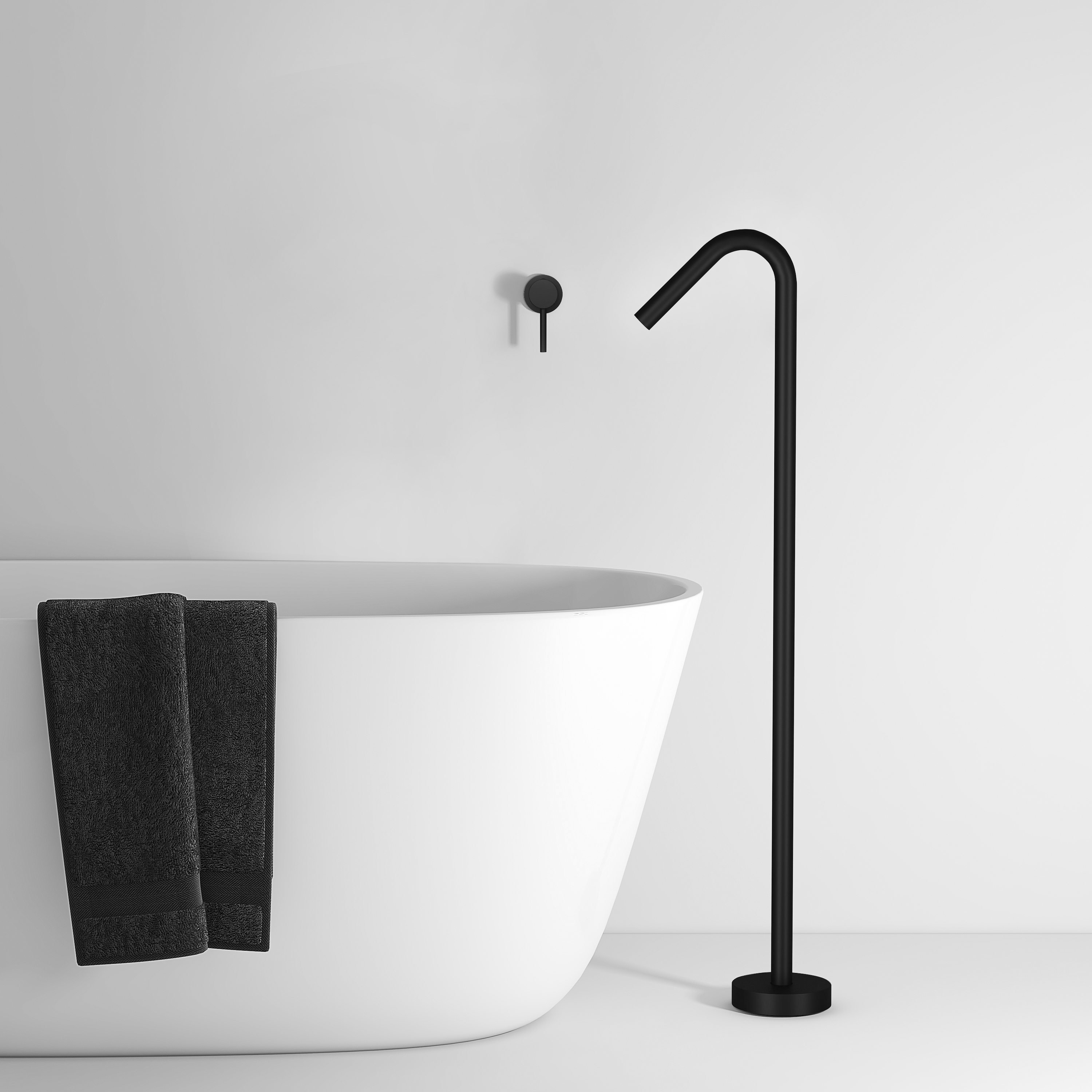 Robinet de baignoire en acier inoxydable, noir, moderne, avec support de sol