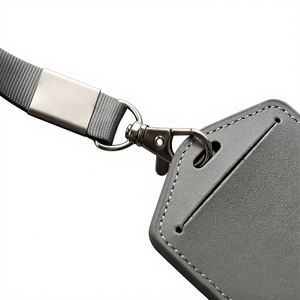 Fashionable Genuine Leather Name <b>Tag</b> Holder With Matching Lanyards for High School Student Card Support Small Batch Custom - Product Image 2