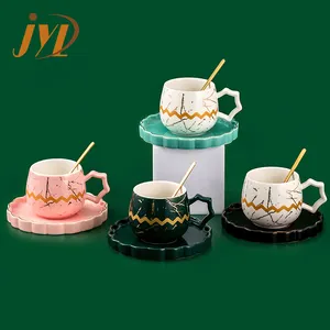 Tazas de cerámica de estilo nórdico, tazas de té con logotipo personalizado, porcelana de mármol, capuchino, café, té, juego de tazas con platillo