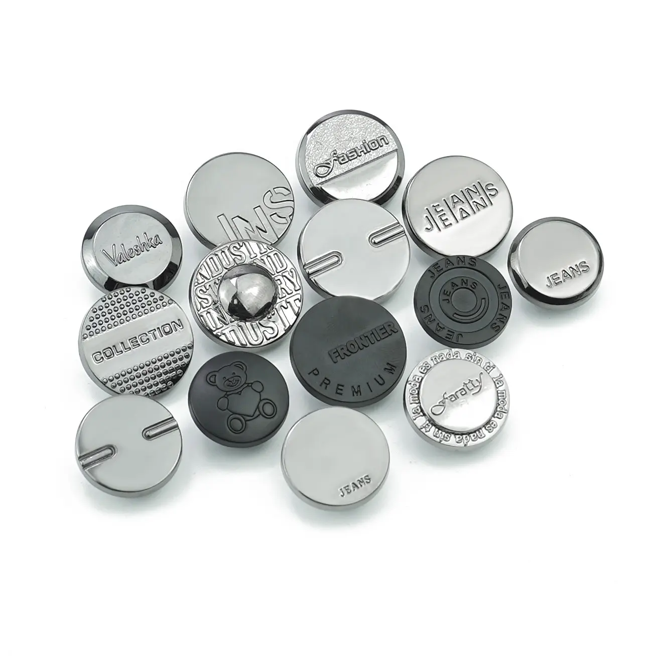 Jinyi düğmesi OEM ODM Logo tasarım özel Denim düğmeler klasik Vintage kot düğmesi ve perçinler