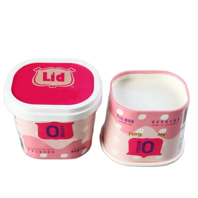 China Factory 160ml Customized Ice Cream Cup Square Paper Cup Frozen Yogurt Packaging Container with Lid