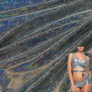 Échantillon Gratuit Tissu Polyamide Spandex Holographique Métallique Brillant Noir Effet <span class=keywords><strong>Verre</strong></span> Brisé Coloré pour Maillots de Bain et Tenues de Plage - Product Image 1
