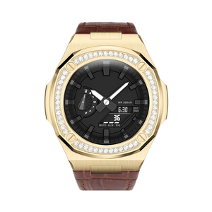 Vente directe d'usine nouveau produit remplacement diamant mod Kit bracelet en cuir boîtier de montre en acier inoxydable pour <span class=keywords><strong>Casio</strong></span> chêne - Product Image 4