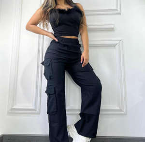 Pantaloni <span class=keywords><strong>Cargo</strong></span> da <span class=keywords><strong>Donna</strong></span> di Alta Qualità Larghi Casual a Tinta Unita, Elastici, Traspiranti e con Tasche Multiple - Product Image 4