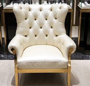 <span class=keywords><strong>Fauteuil</strong></span> <span class=keywords><strong>Chesterfield</strong></span> de luxe capitonné en <span class=keywords><strong>cuir</strong></span> véritable avec accoudoirs, pieds en acier inoxydable doré, chaise de réception haut de gamme pour - Product Image 2