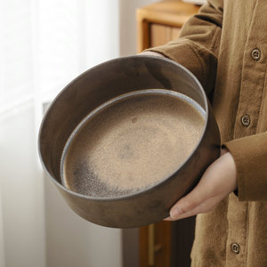Ceramic Deep Serving Plate Round Handmade Retro Style <b>Large</b> Size For Home Tea Wash Fruit Dish Desktop Use - Product Image 1