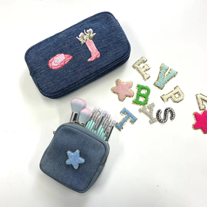 Keymay Thiết Kế Mới Thấp Moq DIY Tây Cao Bồi Vệ Sinh Cá Nhân Rửa Túi Dây Kéo Túi Du Lịch Trang Điểm Túi Denim Mỹ Phẩm Túi Denim Pouch - Product Image 6