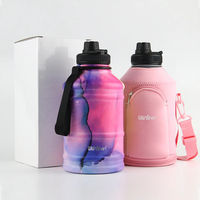 Bouteille d'eau de sport écologique à large ouverture en acier inoxydable, demi-gallon, motivante, 1,5 L/2,2 L, avec housse, cadeaux, Zen asiatique