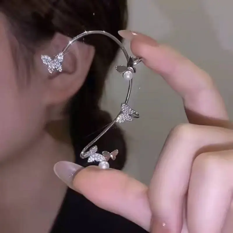 YIFA Eleganz nicht durchbohrte Ohr haken Clip auf Knorpel Frauen Modeschmuck Zierliche Perle Schmetterling Crawler Wickel Manschette Ohrringe