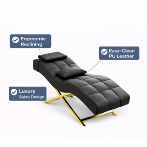 Tempat Tidur Ekstensi Bulu Mata Lengkung Mewah Warna Hitam PU, Dapat Disesuaikan, untuk <span class=keywords><strong>Salon</strong></span> Kecantikan - Product Image 1