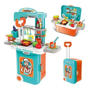 儿童厨房玩具烹饪厨具游戏套装3合1厨房玩具行李箱