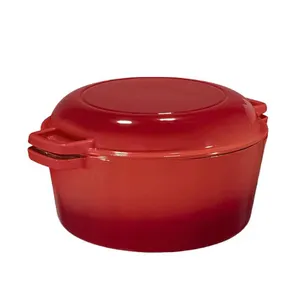 Geëmailleerde Gietijzeren Combi Pot 2 In 1 Keuken Kookgerei Braadpan Koekenpan Set Dubbele Gietijzeren Camping Nederlandse Oven