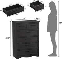 Commode moderne noire à 6 tiroirs en bois pour chambre à coucher, 44 pouces de hauteur