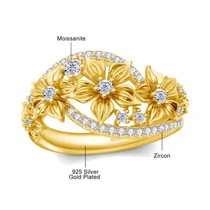 Custome Fine Gemstone Adjustable Emerald Gold 925 Sterling Silver Diamond Engagment Wedding Jewelry Women Moissanite Ring