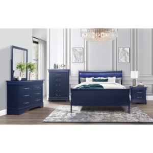 Charleston <b>Blue</b> Nightstand With Led Lighting 2 Drawer Storage <b>Bedside</b> <b>Table</b> - Product Image 5