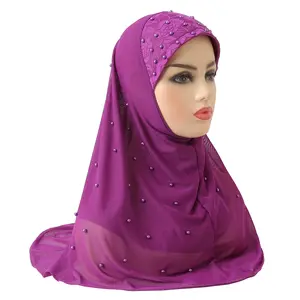 Double layer gauze beaded Arab turban fashion hat Indonesian Muslim woman hijab