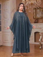 Abaya pour femmes musulmanes, nouvelle arrivée automne, élégante, ornée de strass, longueur cheville, ensemble deux pièces ample, tenue de fête islamique