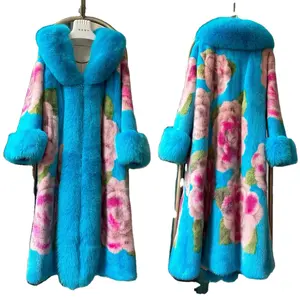 CX-G-T-47D Women Long Overcoat Fashion Double Faced Cashmere Coat with Mongolian Lamb Fur Collar and Cuffs