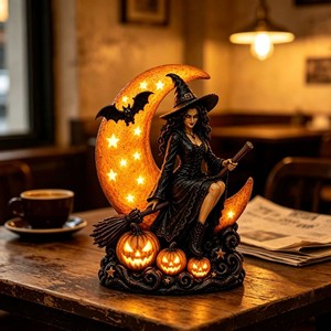 Figura Decorativa Luminosa de Resina con Diseño de Bruja Gótica y Luna, para Decoración de Mesa de Halloween, Dropshipping Shopify - Product Image 5