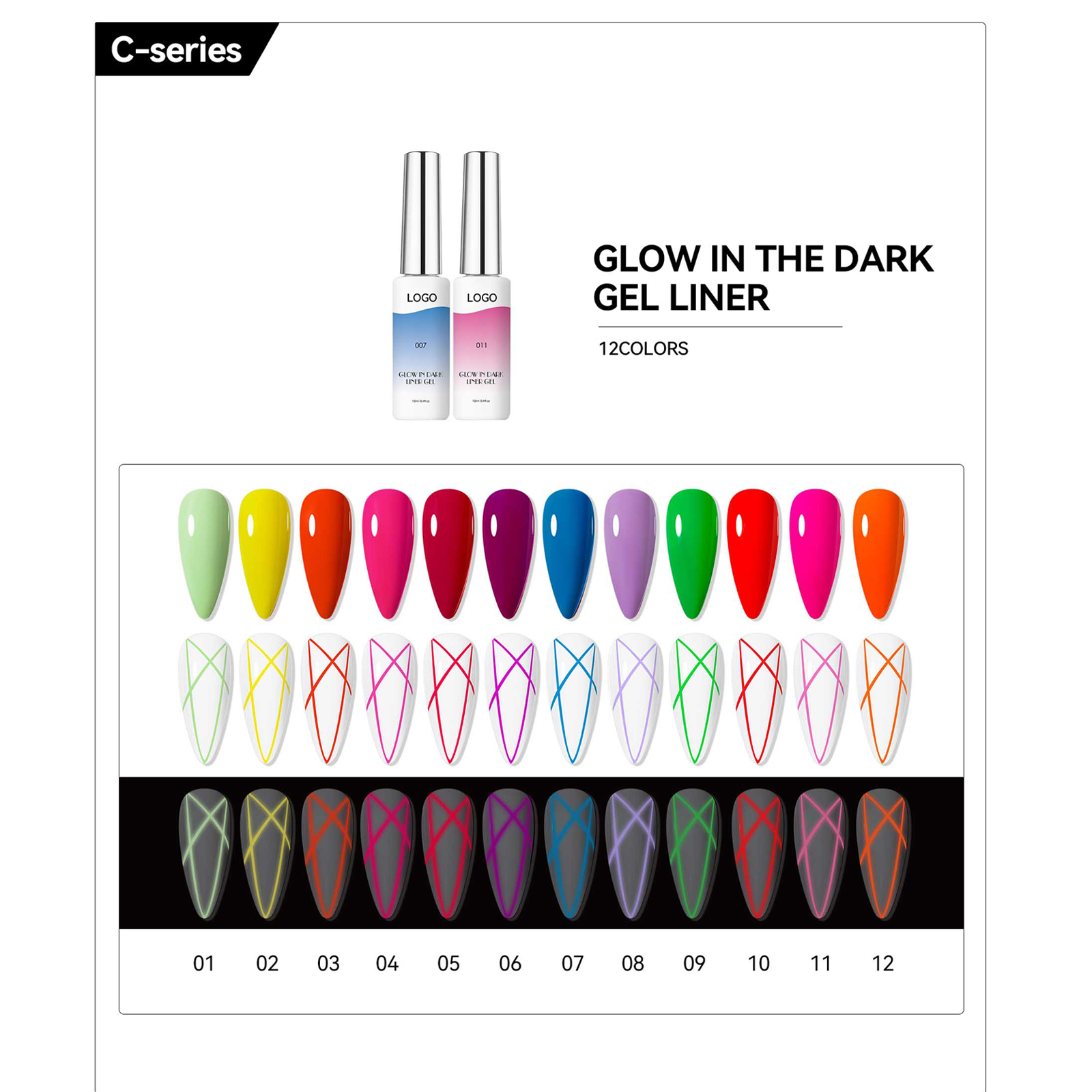 C-serise glow in the dark gel liner #1-12