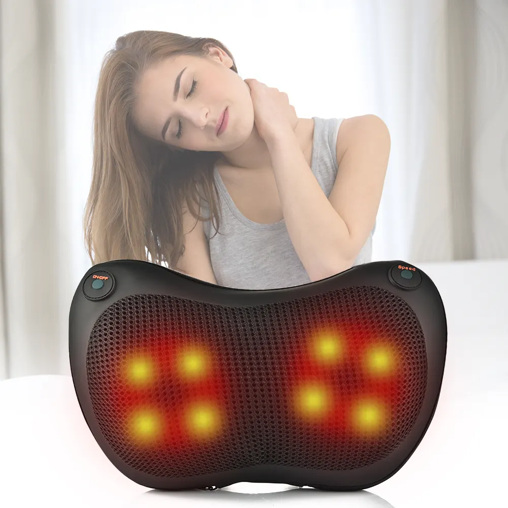 CE Heating Vibrator Electric Rolling Kneading Full Shiatsu Body Massager Black Car Home Soft Massage Travel Back Neck Pillow