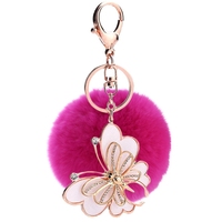 Porte-clés pompon en peluche, pompon de 7cm, rose clair, style papillon, accessoire, boule