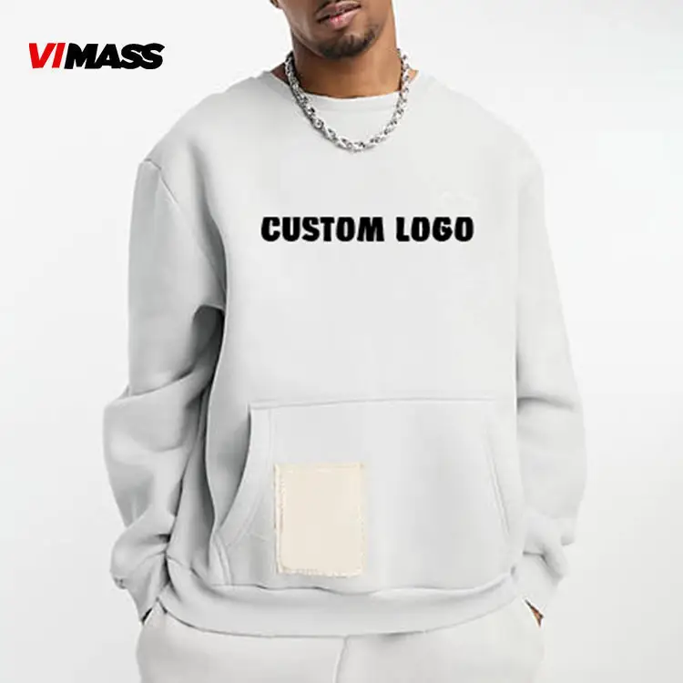 Custom design 400 gsm sweatshirts Men clothingplain round neck 100% cotton drop shoulder sweatshirt with pocke