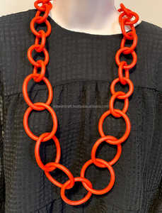 La mejor calidad 2025, cadena gruesa de goma de Color verde claro colorido, collar de cadena de cuello largo de resina, collar étnico con hecho a mano - Product Image 2