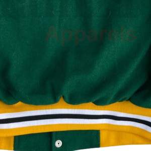 Custom Green Wool Letterman Bomber Jacket 300 GSM Stripe Collar Long <b>Sleeves</b> Two-tone Design Varsity Jacket For Men - Product Image 6