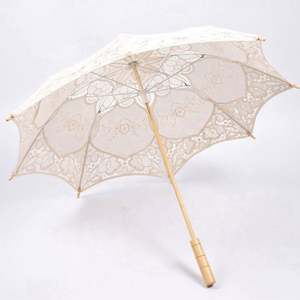 Parasol de Mariée Blanc Tendance, Broderie Dentelle, Ombrelle en Bambou Faite à la Main, Décorations en Dentelle Ivoire - Product Image 6