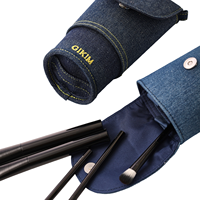 Porte-pinceaux de maquillage en denim résistant à l'eau, étui à pinceaux cosmétiques avec bouton-pression, logo brodé, rangement portable pour pinceaux de voyage
