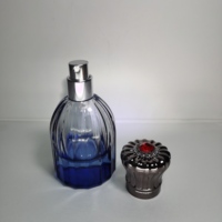 Botol Parfum Kaca Biru Bening 30ml Vintage Mewah, Tutup Logam Hot Stamping Mewah, Pompa Kosong untuk Wewangian dan Makeup