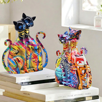 Nouvelle figurine décorative transfrontalière en résine époxy, motif chat graffiti, sculptée artistiquement, personnalisée, style art populaire, pour la maison et le vin