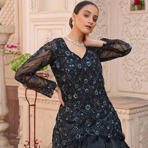 Nuevo vestido de diseñador negro Fishcut, artesanía tradicional en secuencia de trabajo manual con trabajo de Beats para todas las ocasiones - Product Image 4