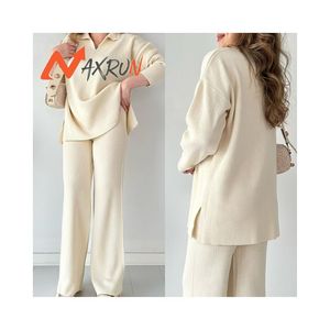 Qualité supérieure Couleur unie Loose Under Spread Fork Knitwear Ensemble deux pièces pour femme - Product Image 1