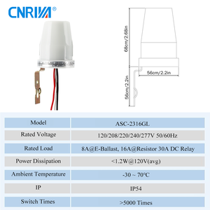 Interrupteur Inductif Extérieur Électronique à Photocellule CNRIYA ASC-2316G avec Indice de Protection IP54/44 pour Lampadaires LED 95-305V - Product Image 2