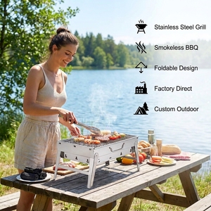Barbecue portable en acier inoxydable, gril à charbon de bois pliable, grille chromée, pour pique-nique en extérieur, directement de l'usine - Product Image 1