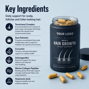 Cápsulas de Biotina, Zinc, Selenio y Colágeno de Marca Privada para Hombres, Nutrición del Cuero Cabelludo, Bienestar, Vitaminas A, C, D y E, Suplemento Diario - Product Image 3