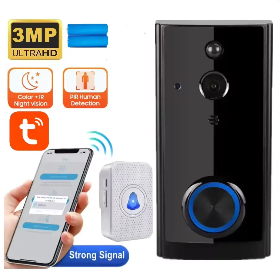 Tuya Wifi Draadloze Hd Video Deurbel Camera Pir Bewegingsdetectie Ir Alarm Beveiliging Smart Home Deur Bell Wifi Intercom Voor Thuis