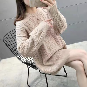 Pull-over à câble manches longues pour <span class=keywords><strong>femme</strong></span>, tricot ample, Long pull, mode automne hiver - Product Image 5