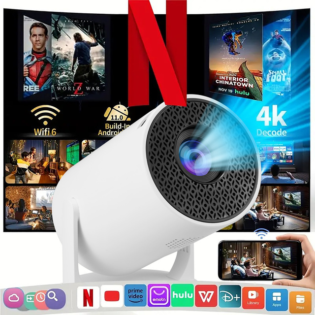 M5 Pro1080P Portable Smart Projector Mini with Android 11 1GB RAM/ROM Adjustable Holder for Business & Education Use