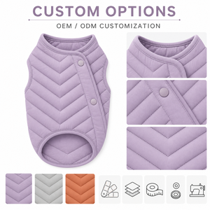 Gilet matelassé pour chien de couleur unie, vêtements d'hiver rembourrés pour animaux de compagnie en violet, gris, orange, style simple et moderne - Product Image 2